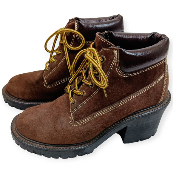 On Your Feet SZ 8 Kitt Work Boot Style Chunky Brown 100% Genuine Suede Boots - Picture 5 of 9